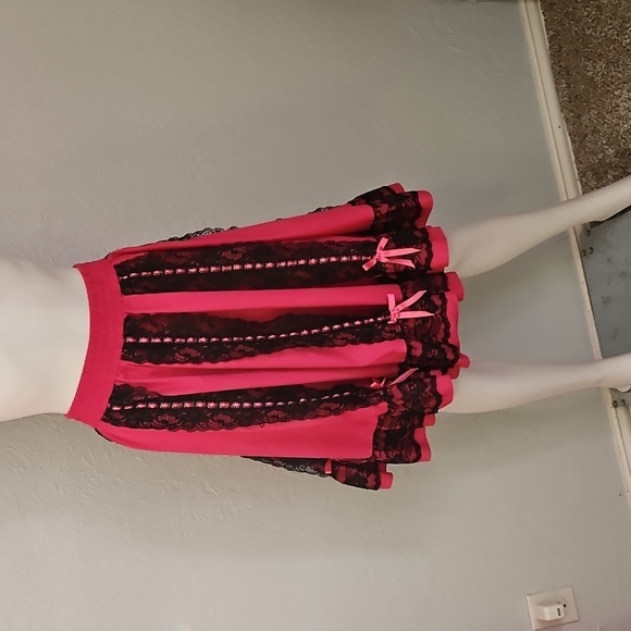 SQUARE UP FASHIONS Hot Pink Black Lace Ruffle Circle Dance Skirt - Picture 2 of 11